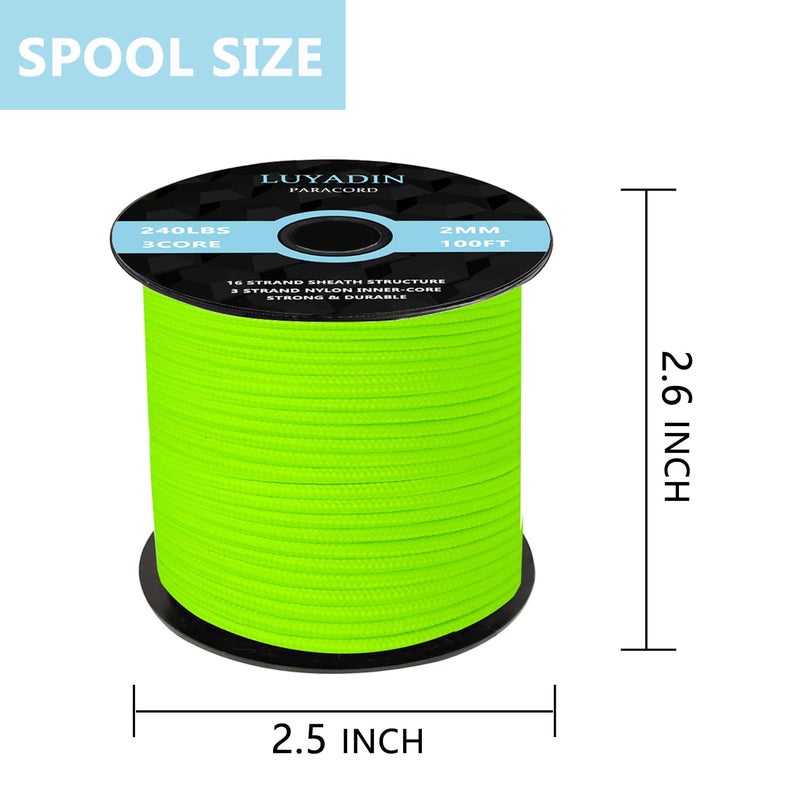 LUYADIN Paracord 240lb - Diameter 2mm Micro Utility Cord -3 Strand Parachute Spool Cord - 100ft 200ft,Paracord for Camping,Hiking,Fishing,Outdoor and DIY - Image 2